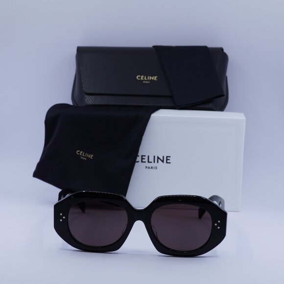 Celine CL40319F 01Y Oval Sunglasses - Shiny Black/Violet - Picture 2 of 8